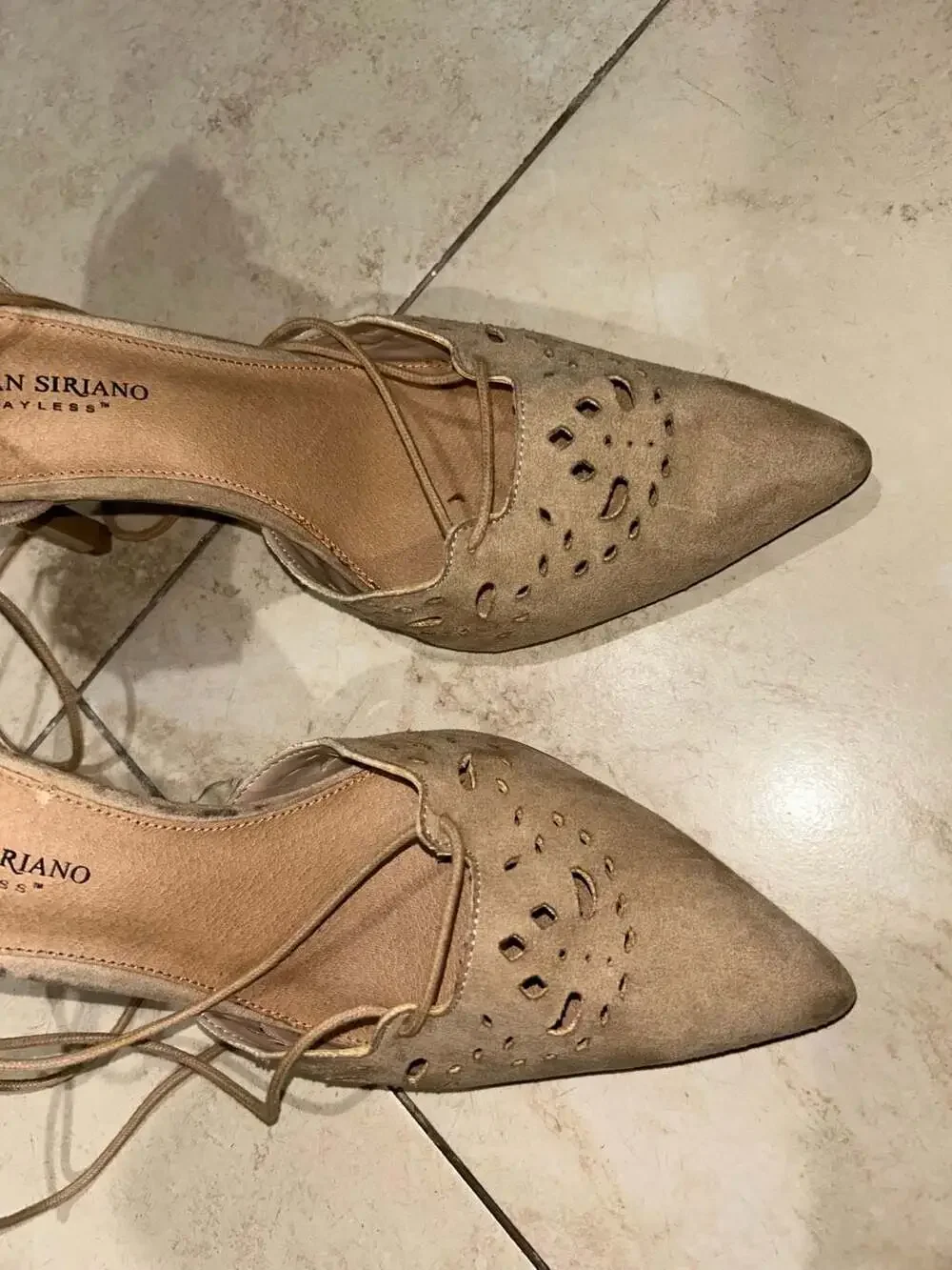 Christian Siriano for Payless Tan Suede Pointed Toe Lace-Up Stiletto Heels Size